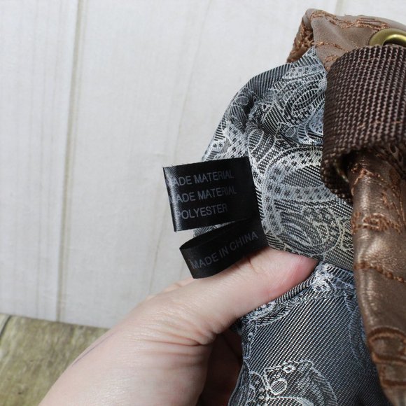 Original by Sharif Gold Vegan Leather Embroidered Drawstring Tote Shoulder Bag - Picture 12 of 13